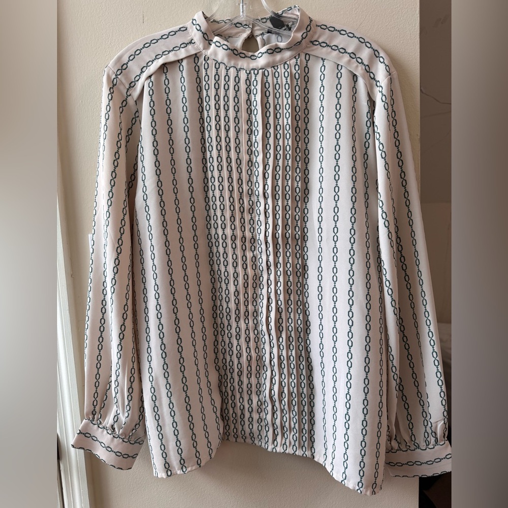 Ann Taylor Chain Link Blouse in Cream and Green